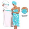 Bulletgxll Blue and White Dot Women's Shower Wrap Towel Set of 3 Adjustable Spa Body Wrap Super Absorbent Bathrobe with Hair Towel & Headband view 4