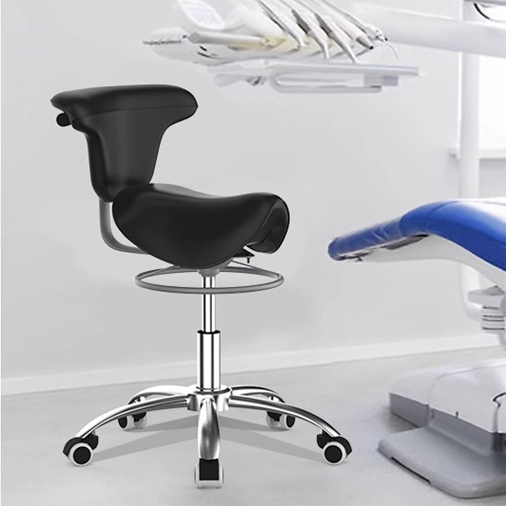 SAYOBO Dental Hygienist Saddle Chairs Stool, Back Support Ergonomic Seat, Adjustable 57-67 Cm Rolling Saddle Stool for Salon Massage Spa Tattoo (Color : Black)