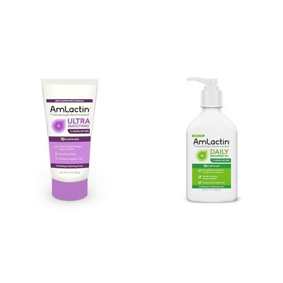 AmLactin Ultra Smoothing - 4.9 oz Body & Hand Cream with 15% Lactic Acid - Exfoliator and Moisturizer & Daily Nourish 12% - 14.1 oz Body Lotion with 12% Lactic Acid - Exfoliator and Moisturizer