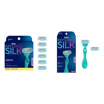 Schick Hydro Silk Moisturizing Razor Blade Refills for Women with Shower Hanger, 6 Count (Pack of 1) & Sensitive Skin Razor for Women with 2 Moisturizing Razor Blade Refills