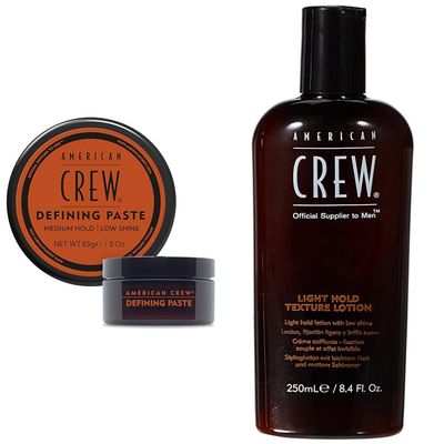 AMERICAN CREW Men's Hair Defining Paste, Like Hair Gel with Medium Hold Hair Gel & Low Shine, 3 Oz (Pack of 1) & Men's Hair Texture Lotion, Like Hair Gel with Light Hold with Low Shine, 8.4 Fl Oz