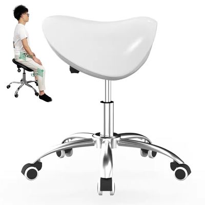 SAYOBO Mobile Swivel Rolling Chair Adjustable, Office Beauty Lift Saddle Stool for Healthy Back, Hydraulic Salon Posture Stool for Clinic Studio Massage (Color : White)