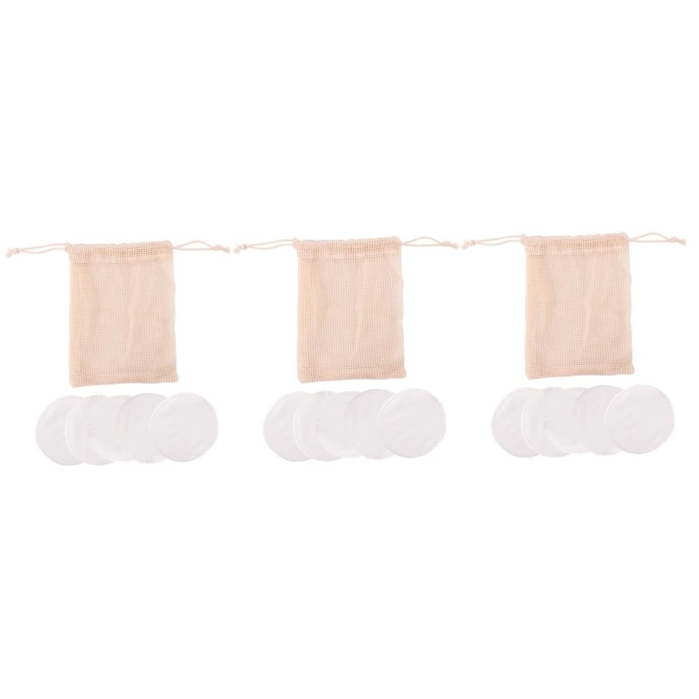 Housoutil 18pcs Pads Set Washable Reusable Eye Makeup Remover Gentle Facial Puff Portable Bag