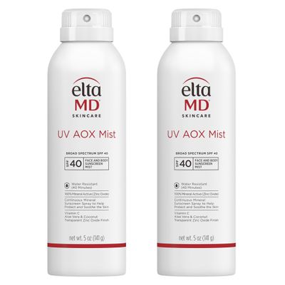 EltaMD UV AOX Mist Mineral Sunscreen Spray, SPF 40 Spray Sunscreen for Face and Body, Zinc Oxide Formula with Antioxidants, 5 oz Bottle (Pack of 2)