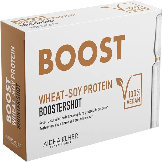 Aidha Klher | Boost Soy Protein Hair Treatment Leave in Conditioner (12x12 ml Vials 0.44 oz/ea)- Treatment to restore split and dehydrated ends, provides shine and softness to the hair., White