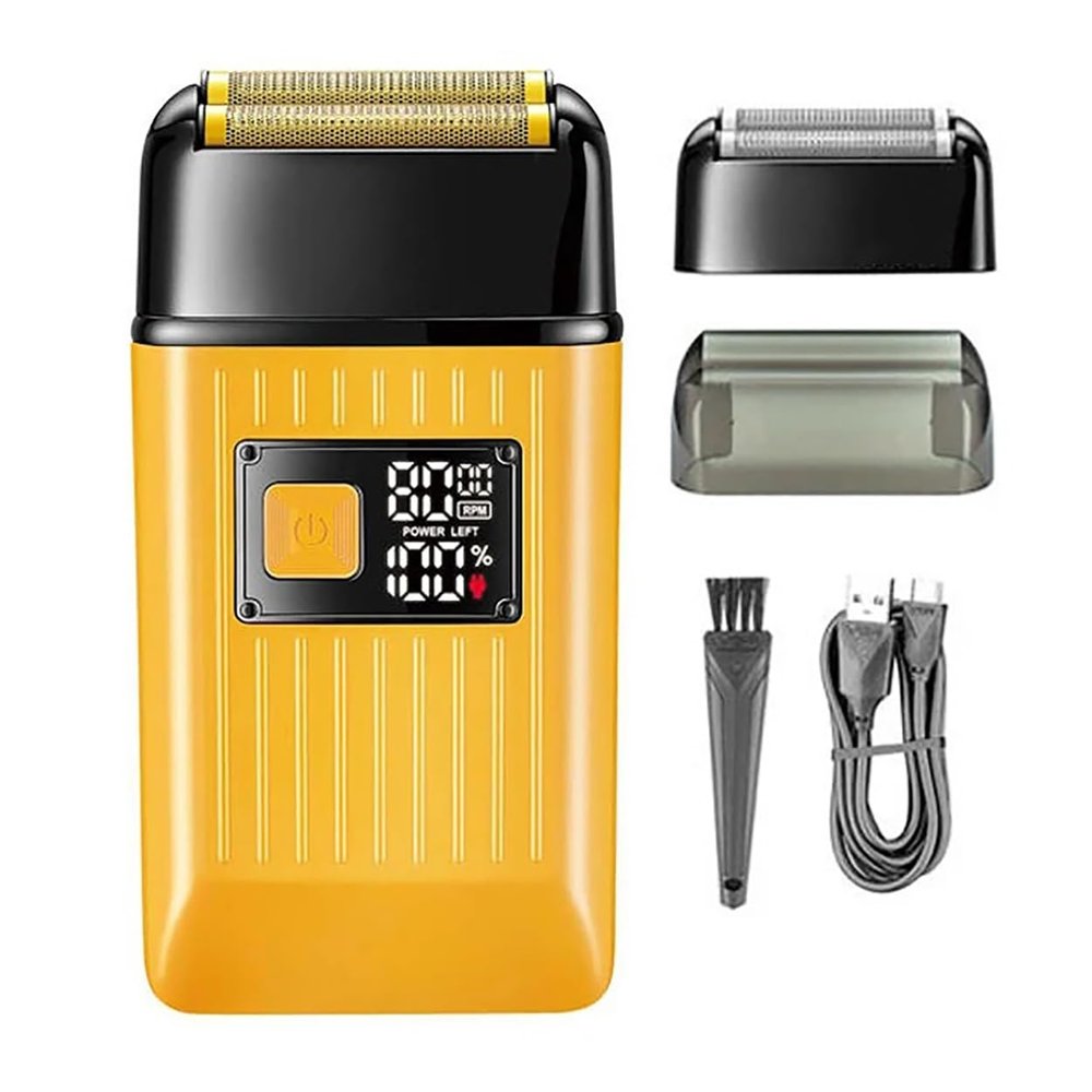 EKHOU Men's Shaver, Rechargeable Hair Shaver for Men Powerful Electric Shaver Beard Electric Razor Bald Head Shaving Machine with Extra Mesh (Color : Yellow)