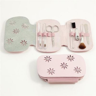 212 Main International 7 Pieces Manicure Set - Pink Leather & Ultra Sued Case
