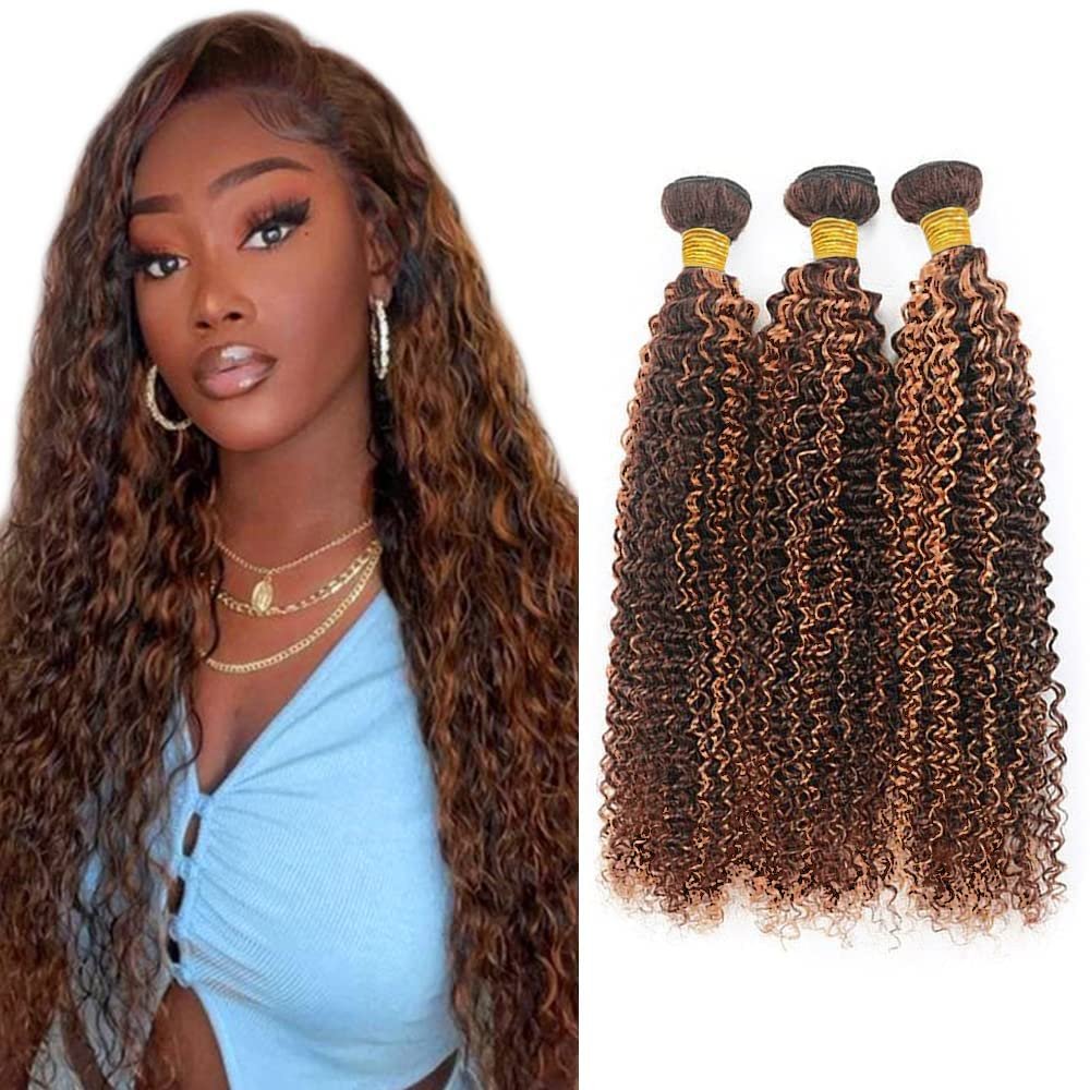 08 10 12 Inch P430 Highlight Brown Human Hair Bundles Curly Wave Color P4/30 Bundles Human Hair Highlight 11A Brazilian Virgin Quick Weave Hair for Black Women