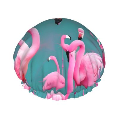 A Flock Of Flamingos Shower Cap For Women, Elastic And Reusable, Double Waterproof Layers Bathing Hat For Long Hair