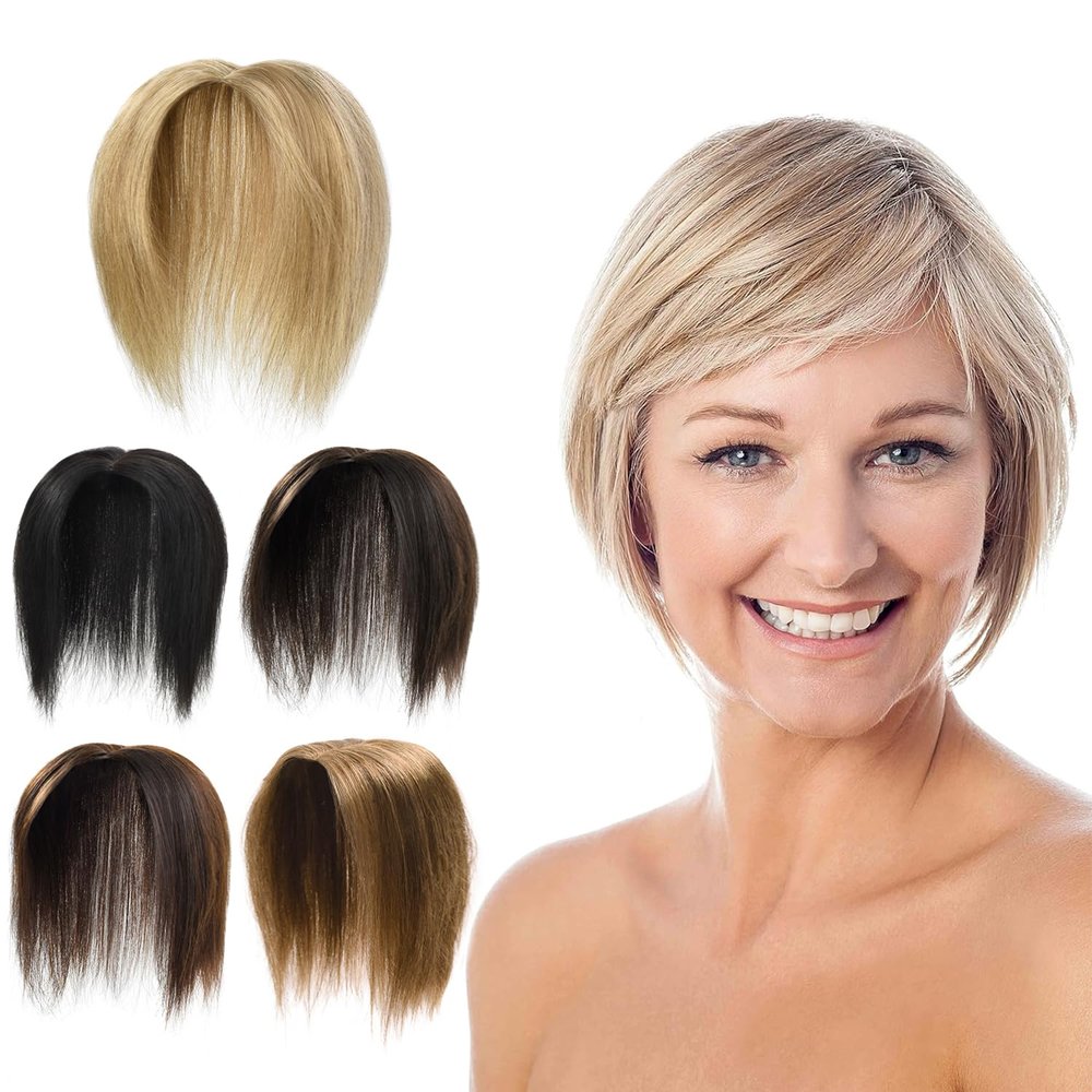 Clip in Remy Human Hair Toppers Natural Black 16 Inch Seamless Hairpiece Toupee for Women Lace Base Topper for Thicking Hair