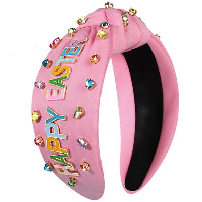 Easter Headbands Beaded Rabbit Bunny Headband for Women Colorful Easter Egg Headband Pink Spring Headbands Crystal Pearl Jeweled Knotted Hairband Easter Hair Accessories Holiday Gifts (HAPPY EASTER A)