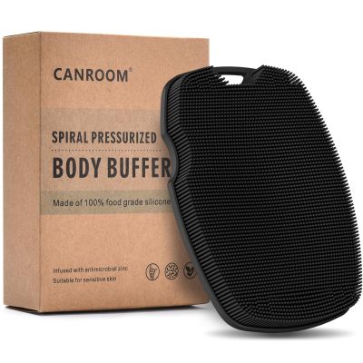 Canroom Silicone Body Scrubber - Anti Zinc Infused-Highly Elastic Bristles Exfoliating Body Scrubber for Shower Body,Cellulite Reduction,Blood Circulation- Black