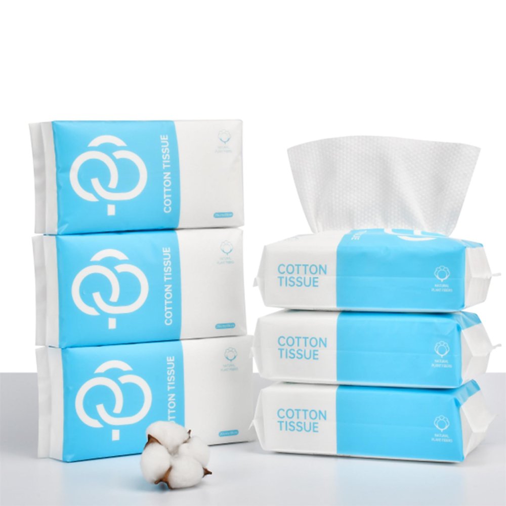 Cotton Facial Soft Dry Wipes Wet and Dry Use Disposable Face Towel Extra Thick Cotton Tissue Lint Free Dry Wipes for Sensitive Skin/Baby Care/Makeup Removing/Surface Cleaning (6 PACK)