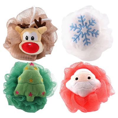 LOGOFUN 4pcs Christmas Bath Balls Xmas Themed Body Scrubber Christmas Style Exfoliating Bathing Ball for Festival Bathroom Supplies - Colorful
