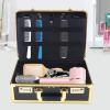 Barber Carrying Case, Professional Hair Kit Organizer Storage Barber Tool Kits Box Portable Travel Carry Case Barber Supplies Bag for Beauty Hair Stylist with Handle & Secure Numlock (Gold) view 3