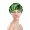 Banana Leaf Green Print Shower Cap, Bath Shower Caps for Women Long Hair, Double Layer Waterproof Bathing Shower Hat view 3