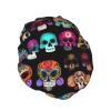 YQxwJL Mexican Colourful Skull Print Shower Cap, Bath Shower Caps for Women Long Hair, Double Layer Waterproof Bathing Shower Hat, Black view 2