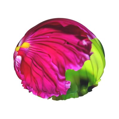 Hibiscus Flower Print Shower Cap, Bath Shower Caps for Women Long Hair, Double Layer Waterproof Bathing Shower Hat