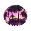 Palm Tree Purple Sunsets Print Shower Cap, Bath Shower Caps for Women Long Hair, Double Layer Waterproof Bathing Shower Hat view 1