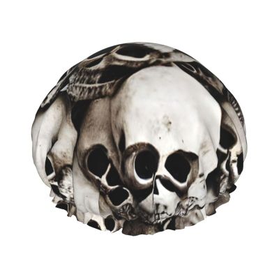 Mexican Skull Print Shower Cap, Bath Shower Caps for Women Long Hair, Double Layer Waterproof Bathing Shower Hat