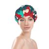 Happy Camper Red Print Shower Cap, Bath Shower Caps for Women Long Hair, Double Layer Waterproof Bathing Shower Hat view 3
