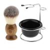Amagogo Set of 3pcs Wood Shaving Brush + Stainless Steel Holder Stand + Mug Bowl Set view 1