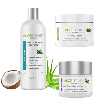 AloeMoist Natural Aloe Vera Body Lotion - Face & Body Moisturizing Cream, Anti Aging Retinol Cream for Face, Organic Body Wash Moisturizing Shower Gel
