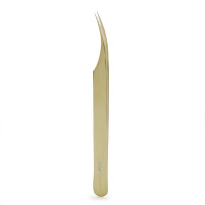Flirt Curved Isolation Lash Tweezer by SoCal Beauty | Gold Professional Eyelash Tweezer for Eyelash Extensions, Hand-Tested with MM Guide Lash Artists Favorite Precision Eyelash Applicator