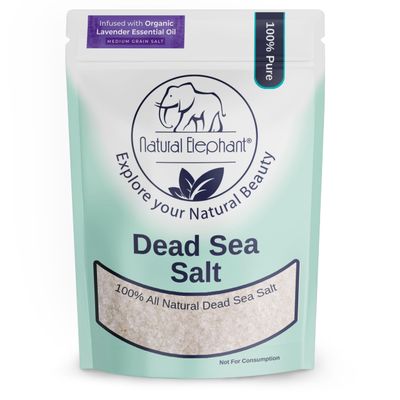 Natural Elephant Dead Sea Lavender Bath Salt Bathing and Foot Soak for Relaxing and Nourishing- 100% Pure with Organic Lavender Essential Oil - Medium Coarse Grain (2 lb (32 oz) Bag)