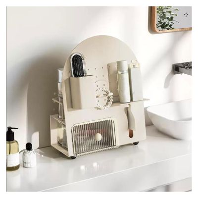 Makeup Organiser Storage Metal Makeup Organizer Rack Box, Countertop Organizer for Cosmetics, Vanity Holder for Lipstick, Brushes, Lotions, Eyeshadow, Nail Polish and Jewelry Skincare Display Case