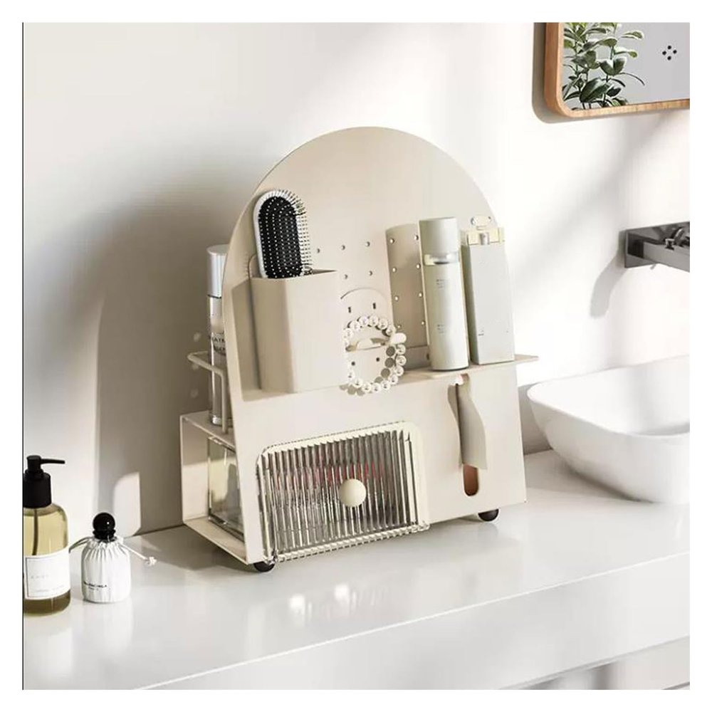 Makeup Organiser Storage Metal Makeup Organizer Rack Box, Countertop Organizer for Cosmetics, Vanity Holder for Lipstick, Brushes, Lotions, Eyeshadow, Nail Polish and Jewelry Skincare Display Case