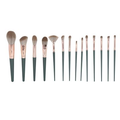 14pcs Green Makeup Blusher Brush Kit, Premium Synthetic Powder Concealers Eye Shadows Blush for Eyeshadow, Blush