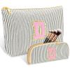 2 PCS Initial Makeup Bag, Personalized Travel Cosmetic Bag/11 12 13 14 15 16 Years Old Girl Gifts, Preppy Stuff Birthday Gifts for Women Friends, Skincare Bag, Teen Girl Gift Trendy StuffBlack D view 1