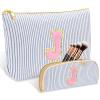 2 PCS Initial Makeup Bag, Personalized Travel Cosmetic Bag/11 12 13 14 15 16 Year Old Girl Gifts, Preppy Stuff Birthday Gifts for Women Friends, Skincare Bag, Teen Girl Gift Trendy Stuff, Blue J view 1