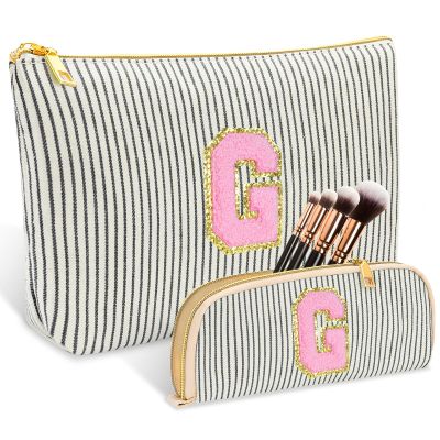 2 PCS Initial Makeup Bag, Personalized Travel Cosmetic Bag/11 12 13 14 15 16 Years Old Girl Gifts, Preppy Stuff Birthday Gifts for Women Friends, Skincare Bag, Teen Girl Gift Trendy StuffBlack G