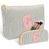 2 PCS Initial Makeup Bag, Personalized Travel Cosmetic Bag/11 12 13 14 15 16 Years Old Girl Gifts, Preppy Stuff Birthday Gifts for Women Friends, Skincare Bag, Teen Girl Gift Trendy StuffBlack G view 1