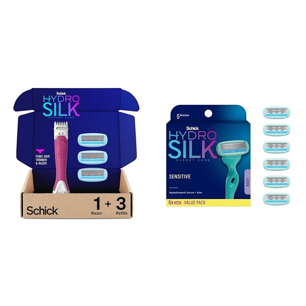 Schick Hydro Silk Trimstyle Bikini Razors with Trimmer |5 Blade for Women, Hair Removal & Moisturizing Razor Blade Refills for Women with Shower Hanger, 6 Count (Pack of 1)