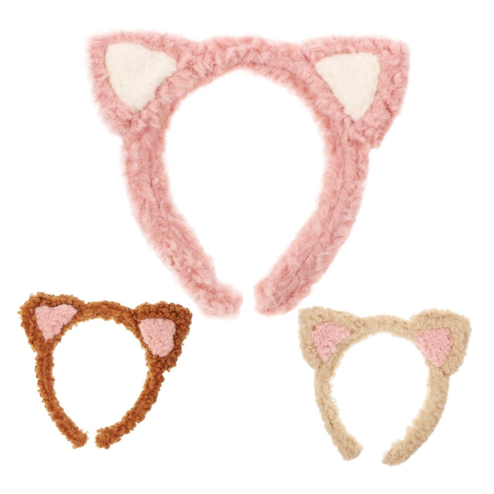 NOLITOY 3pcs Cat Ear Makeup Headbands for Women Soft Skincare Headbands for Face Washing and Spa Cute Cartoon Design Khaki