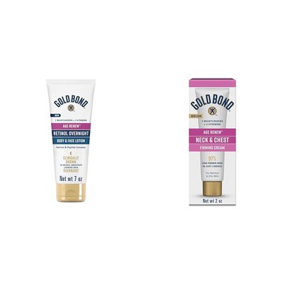 Gold Bond Age Renew Retinol Overnight Body & Face Lotion, with Retinol & Peptide Complex, 7 oz. & Age Renew Neck & Chest Firming Cream, 2 oz., Clinically Tested Skin Firming Cream