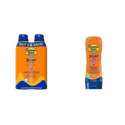 Banana Boat Ultra Sport Sunscreen Spray, SPF 50, 6oz (Pack of 2) & Sport Ultra SPF 50 Sunscreen Lotion, 8oz | Banana Boat Sunscreen SPF 50 Lotion & Spray Bundle