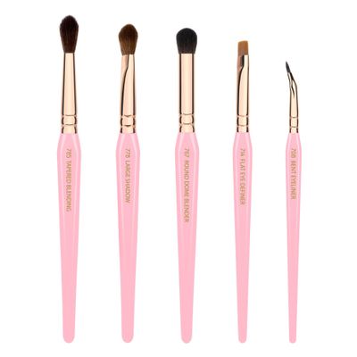 Bdellium Tools Pink Golden Triangle Eyes Makeup Brush Set - Versatile Eye Essential Brush Kit with Soft Synthetic Bristles and Rose Gold Brass Ferrule for a Range of Eye Styles (Pink, 5 pcs)