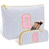 2 PCS Initial Makeup Bag, Personalized Travel Cosmetic Bag/11 12 13 14 15 16 Year Old Girl Gifts, Preppy Stuff Birthday Gifts for Women Friends, Skincare Bag, Teen Girl Gift Trendy Stuff, Blue Q view 1