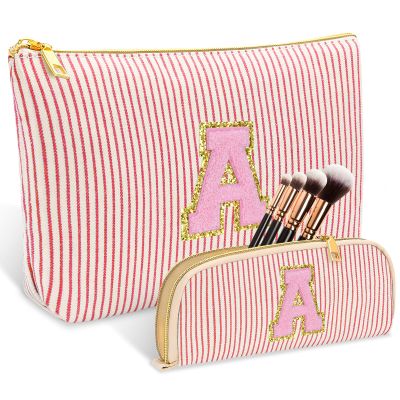 2 PCS Initial Makeup Bag, Personalized Travel Cosmetic Bag/11 12 13 14 15 16 Year Old Girl Gifts, Preppy Stuff Birthday Gifts for Women Friends, Skincare Bag, Teen Girl Gift Trendy Stuff, Red A