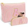 2 PCS Initial Makeup Bag, Personalized Travel Cosmetic Bag/11 12 13 14 15 16 Year Old Girl Gifts, Preppy Stuff Birthday Gifts for Women Friends, Skincare Bag, Teen Girl Gift Trendy Stuff, Red A view 1