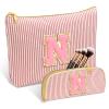 2 PCS Initial Makeup Bag, Personalized Travel Cosmetic Bag/11 12 13 14 15 16 Years Old Girl Gifts, Preppy Stuff Birthday Gifts for Women Friends, Skincare Bag, Teen Girl Gift Trendy Stuff, Red N view 1