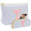 2 PCS Initial Makeup Bag, Personalized Travel Cosmetic Bag/11 12 13 14 15 16 Year Old Girl Gifts, Preppy Stuff Birthday Gifts for Women Friends, Skincare Bag, Teen Girl Gift Trendy Stuff, Blue L view 1