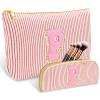 2 PCS Initial Makeup Bag, Personalized Travel Cosmetic Bag/11 12 13 14 15 16 Years Old Girl Gifts, Preppy Stuff Birthday Gifts for Women Friends, Skincare Bag, Teen Girl Gift Trendy Stuff, Red P view 1