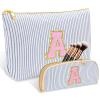 2 PCS Initial Makeup Bag, Personalized Travel Cosmetic Bag/11 12 13 14 15 16 Year Old Girl Gifts, Preppy Stuff Birthday Gifts for Women Friends, Skincare Bag, Teen Girl Gift Trendy Stuff, Blue A view 1