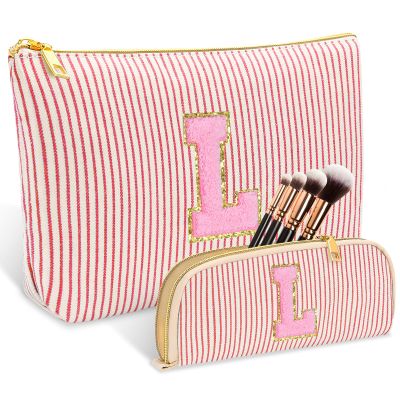 2 PCS Initial Makeup Bag, Personalized Travel Cosmetic Bag/11 12 13 14 15 16 Years Old Girl Gifts, Preppy Stuff Birthday Gifts for Women Friends, Skincare Bag, Teen Girl Gift Trendy Stuff, Red L