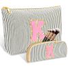 2 PCS Initial Makeup Bag, Personalized Travel Cosmetic Bag/11 12 13 14 15 16 Years Old Girl Gifts, Preppy Stuff Birthday Gifts for Women Friends, Skincare Bag, Teen Girl Gift Trendy StuffBlack K view 1